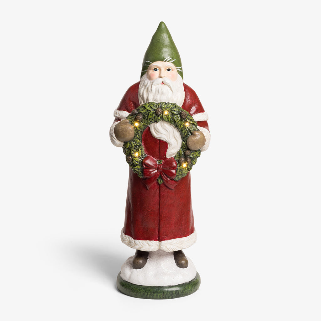 Santa Statue Holding LED Wreath Front