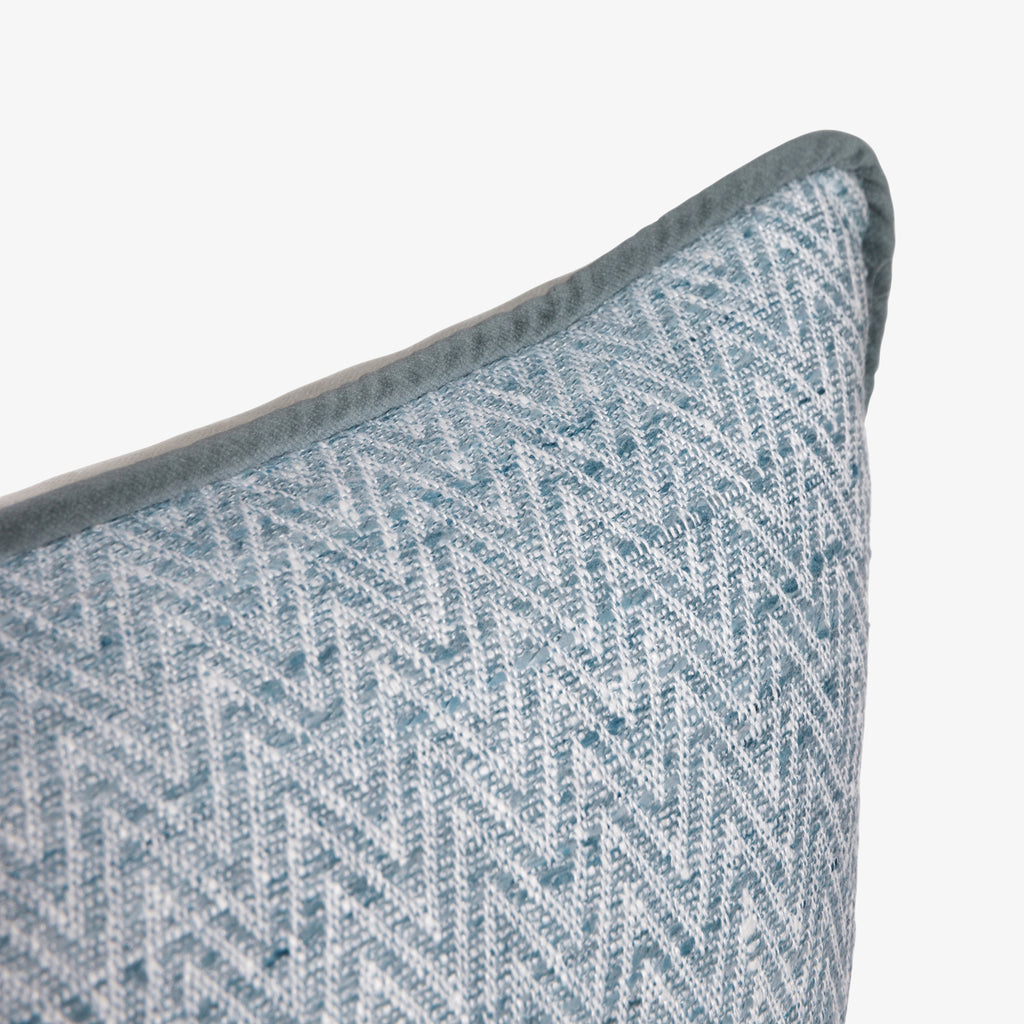 Sky Herringbone Cushion Cover With Off White Back Rectangular Detail 