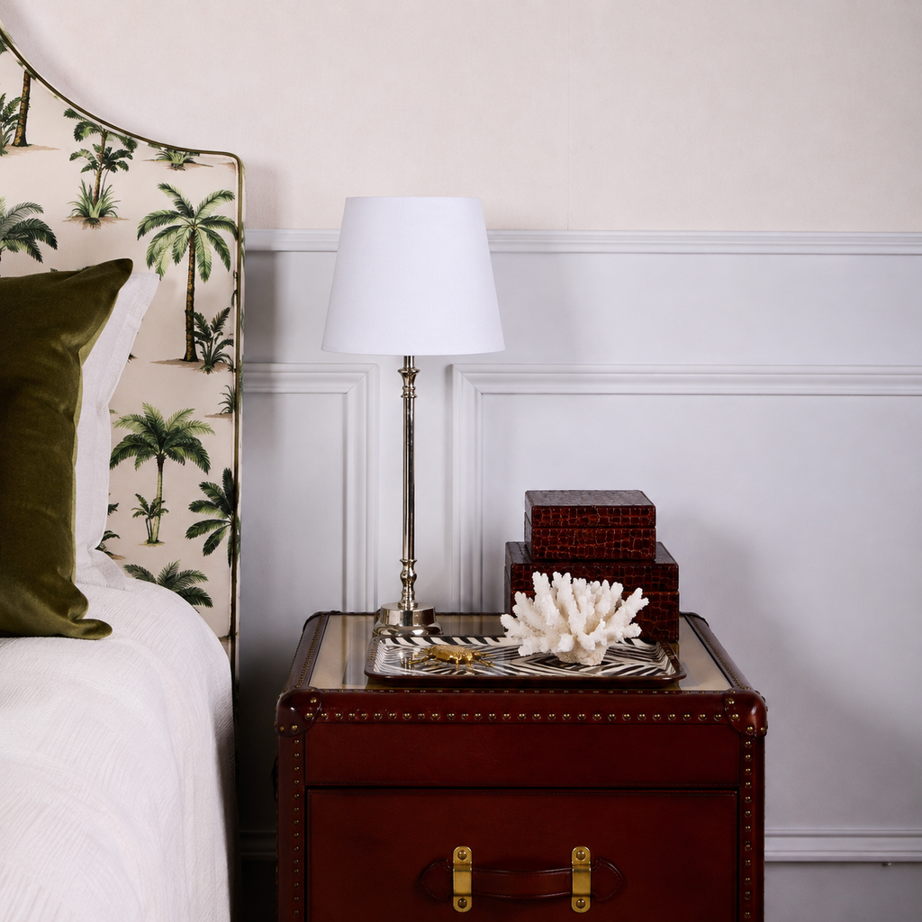 Silver Bamboo Lamp on bedside Table with Island Style