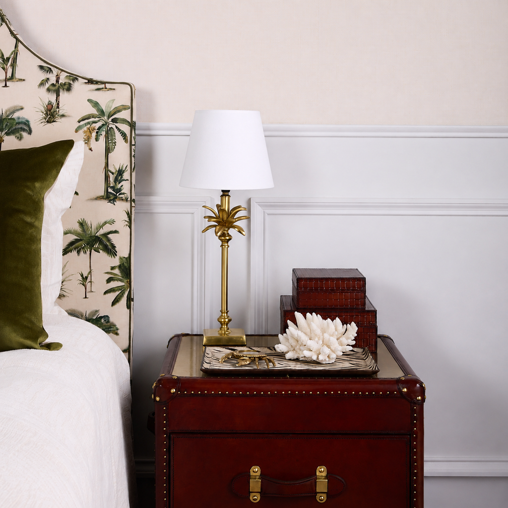 Gold Brass Palm Lamp Bedside Table Styled