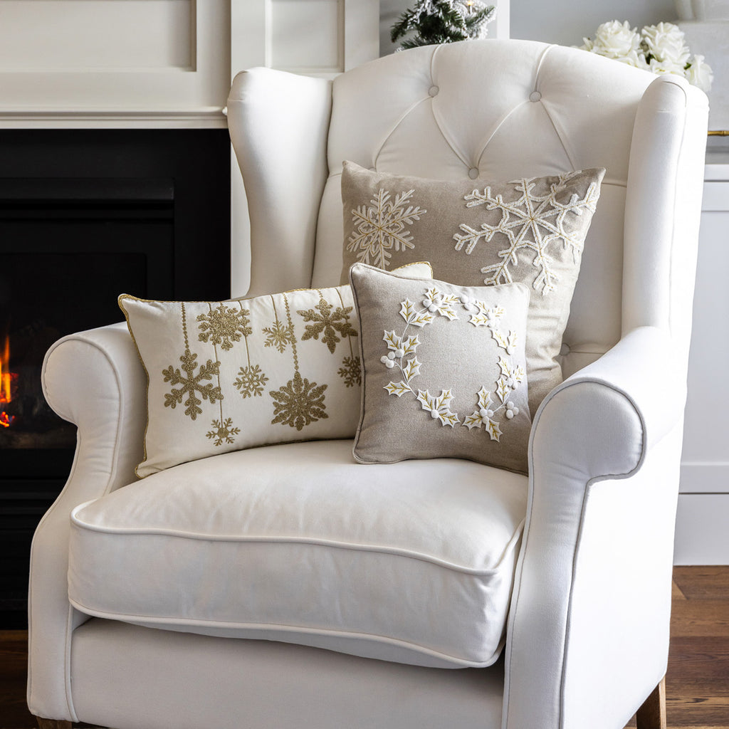 Snowflake Cushion Cover (Beige & White) Styled