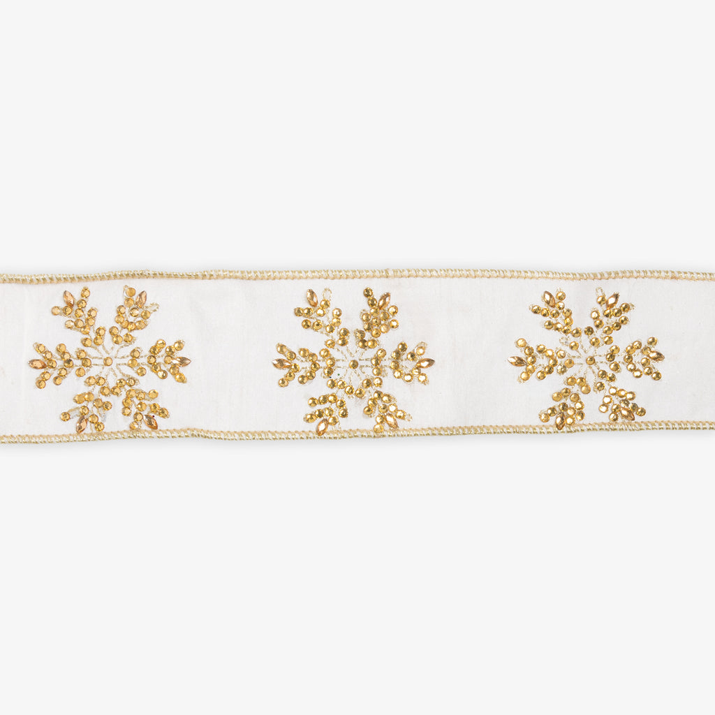 Snowflake Wire Ribbon Ivory & Gold 9m