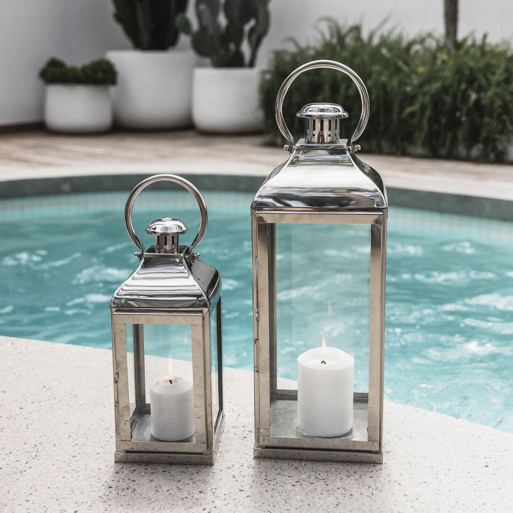 Square Lanterns Silver Styled Poolside