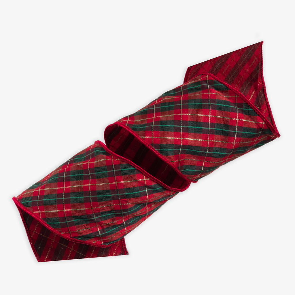Tartan Wire Ribbon With Red Edge 9m