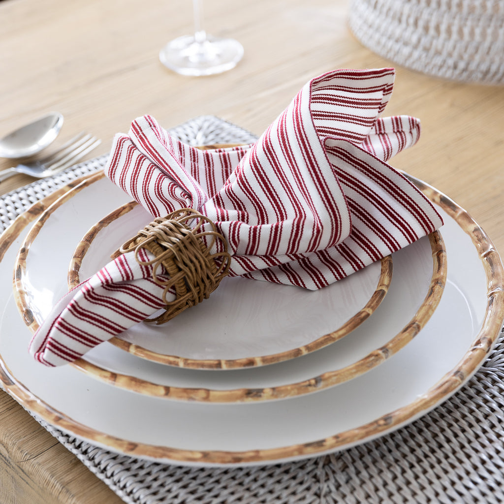 Ticking Stripe Napkin Red 45 x45cm Styled