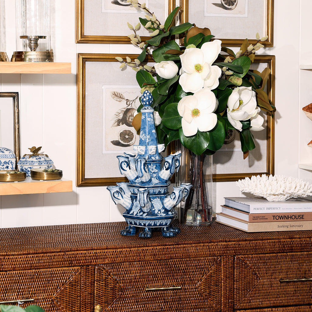 Dynasty Tulip Decorative Vase Styled On Ratan Sideboard