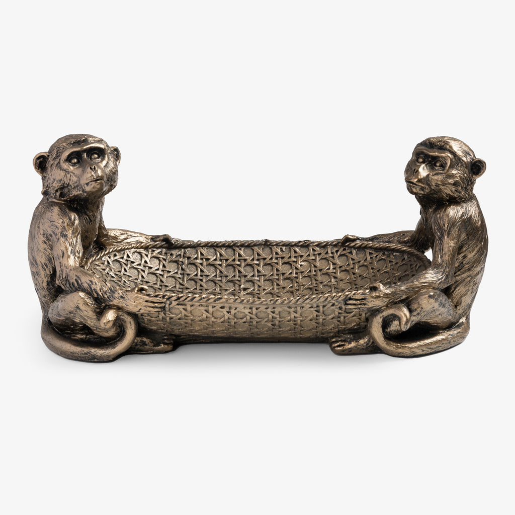 Two Bronzed Monkeys with Bowl