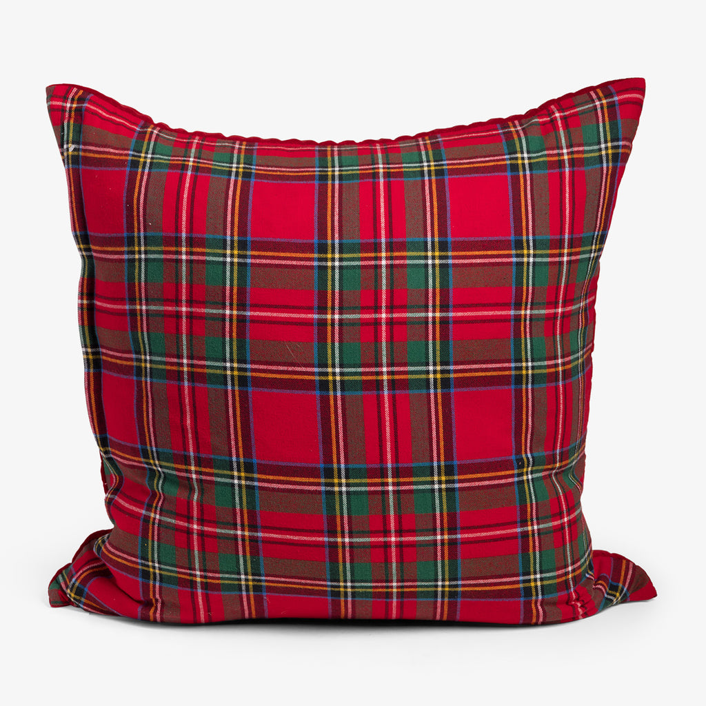 Velvet Cushion Cover With Tartan Back Red