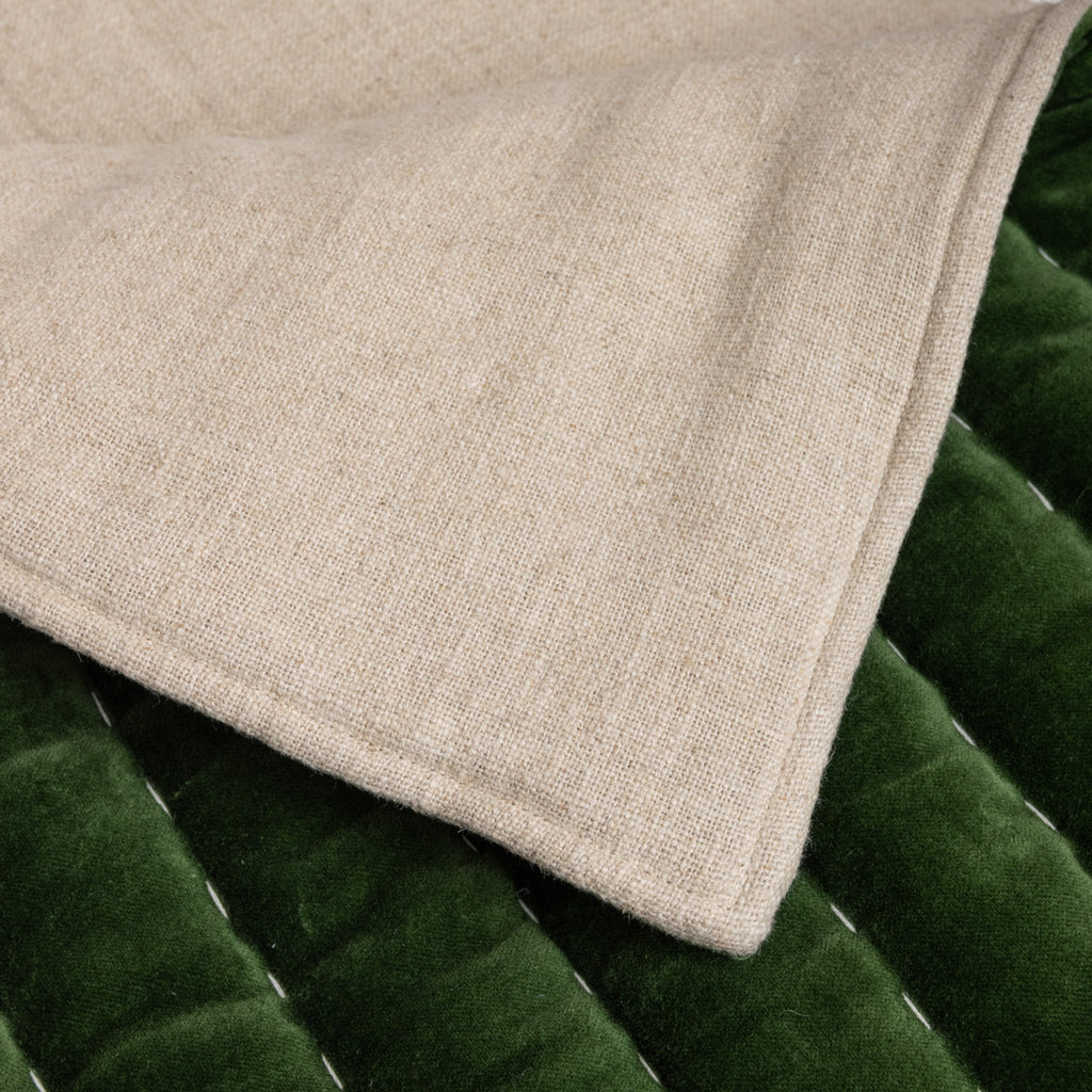 Velvet Quilted Throw (Green) Linen Side