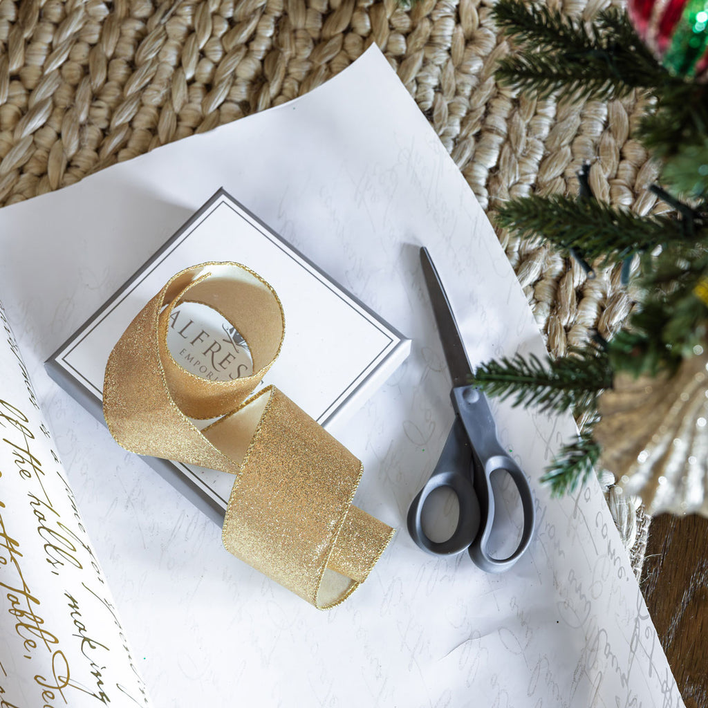 Glitter Wire Ribbon (Gold) | Christmas Gift Wrapping & Decorating