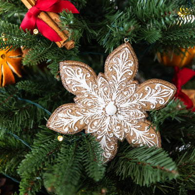 White Gingerbread Snowflake Ornament Hanging Styled
