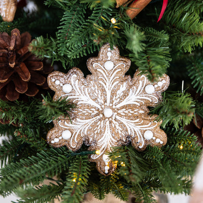 Glitter Gingerbread Snowflake Ornament Hanging Styled