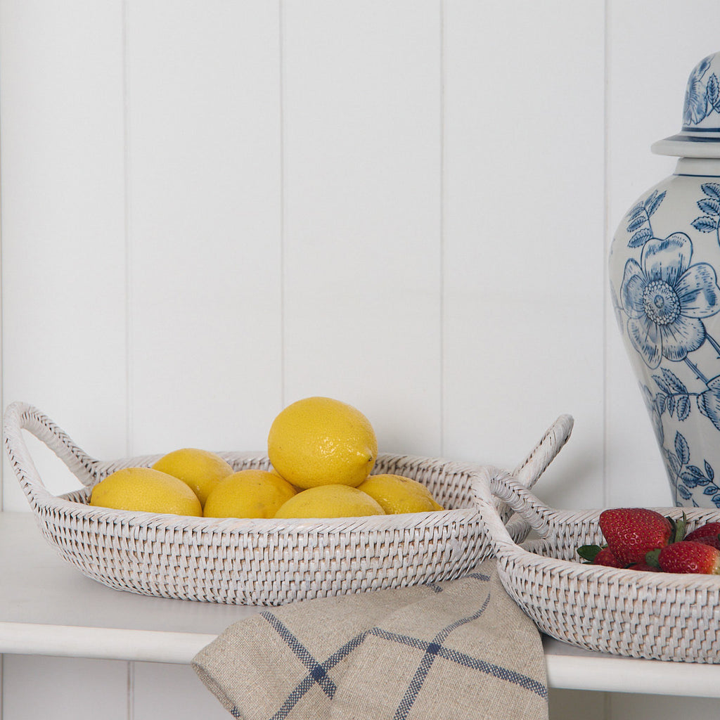 Rattan Oval Trays White Styled