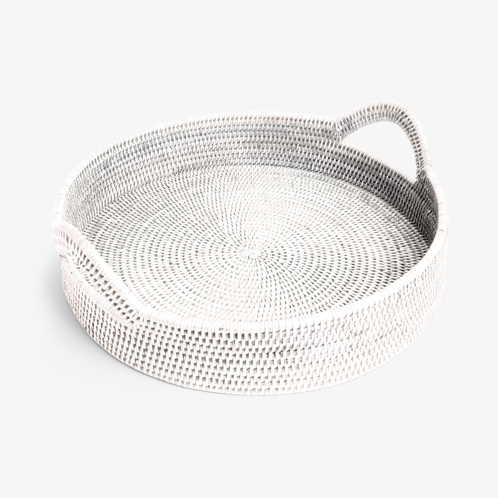 Rattan Trays Round With Handle White