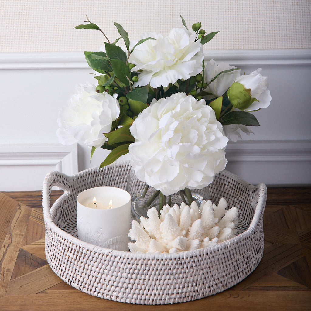 Rattan Trays Round With Handle White Styled