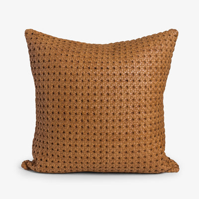 Woven Tan Leather Cushion Cover 45x45cm Front