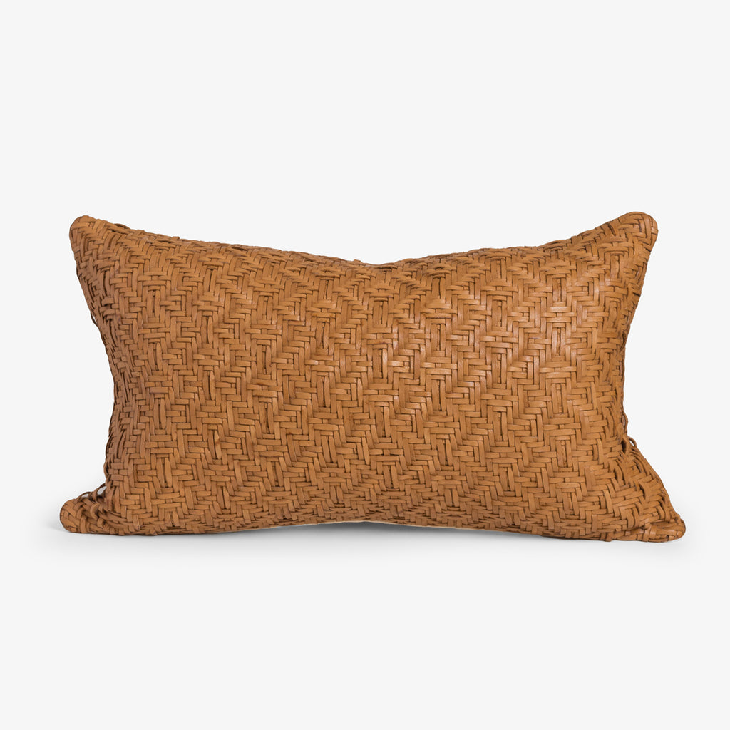 Leather Woven Cushion Cover Tan Rectangular