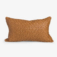 Woven Tan Leather Cushion Cover Front
