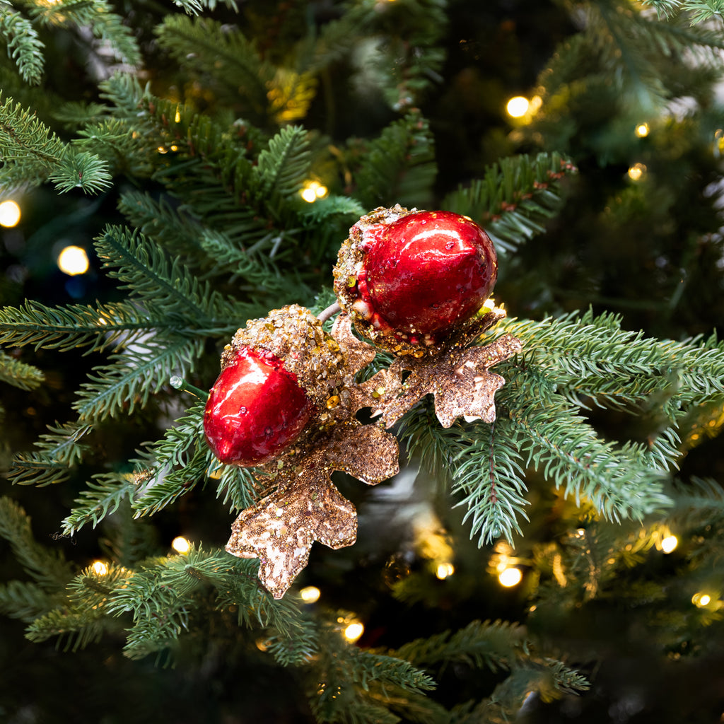 Acorn Ornament With Clip (Red) Styled on Christmas Tree