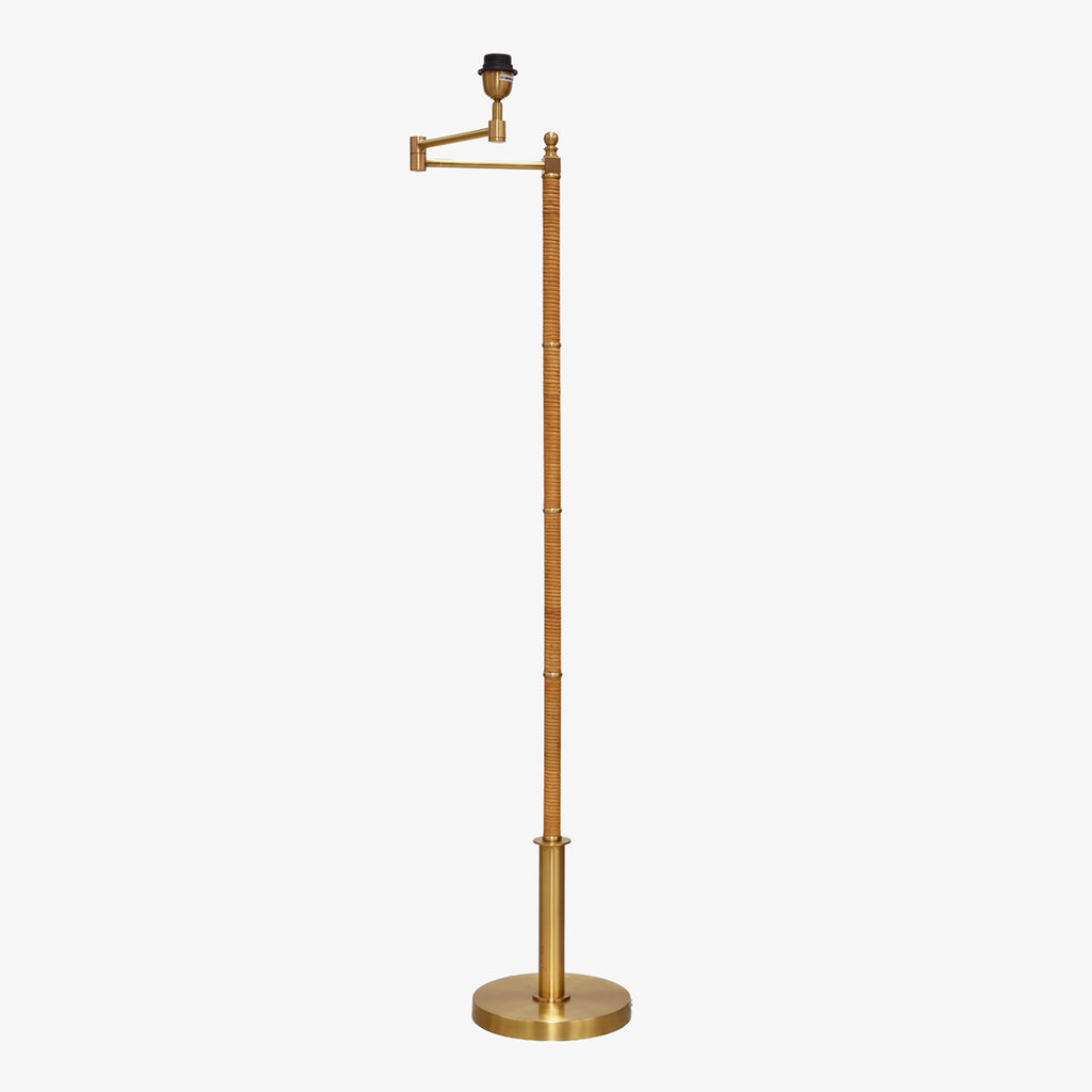 Rattan & Brass Swing Arm Floor Lamp Front View