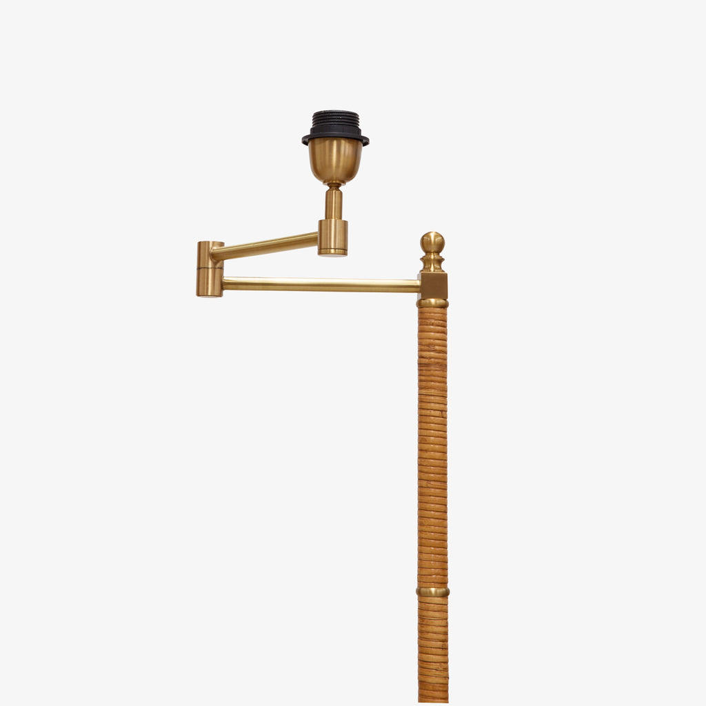 Rattan & Brass Swing Arm Floor Lamp Close Up