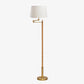 Rattan & Brass Swing Arm Floor Lamp Front View with Shade