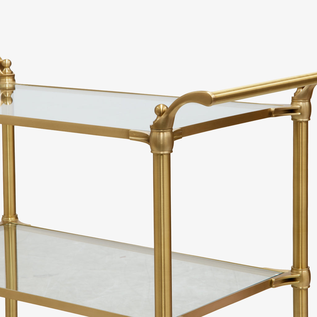 Regent Glass & Brass Bar Cart Trolley Close Up