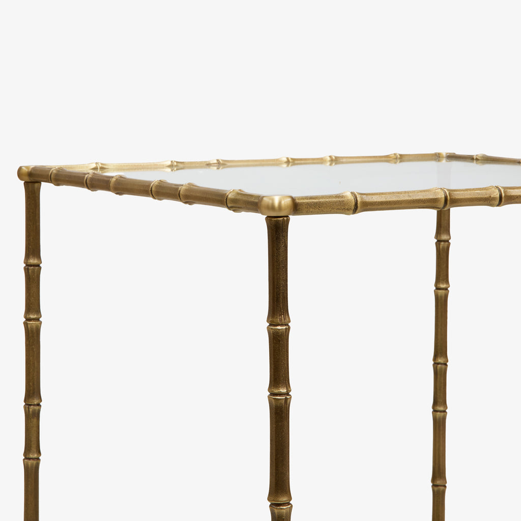 St Kitts Glass & Brass Bamboo Side Table Close Up