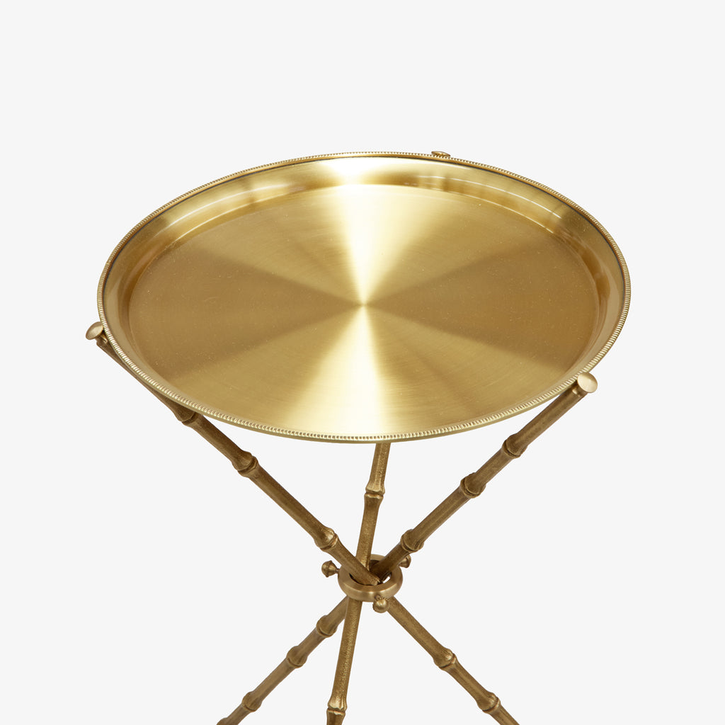 St Kitts Glass & Brass Bamboo Tripod Side Table Tray