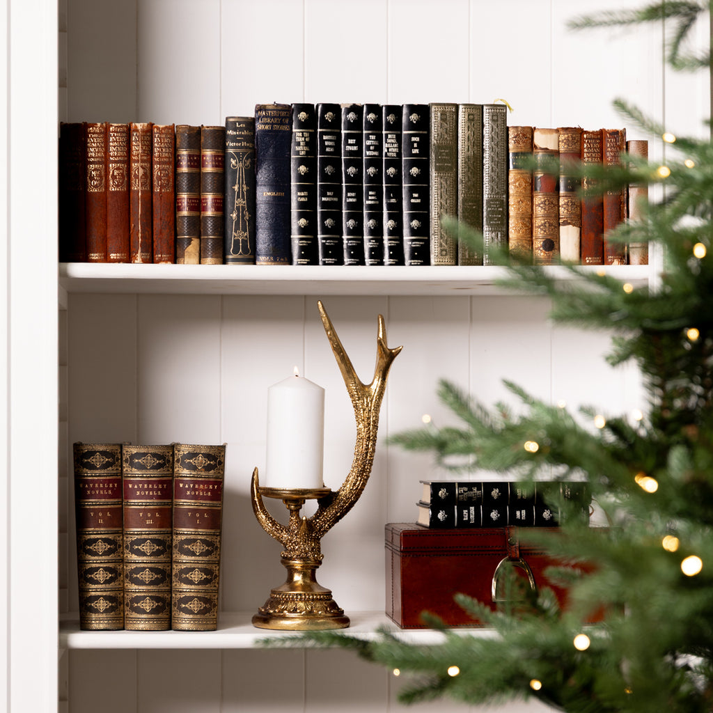 Antler Candle Holder (Gold) Styled on Bookcase