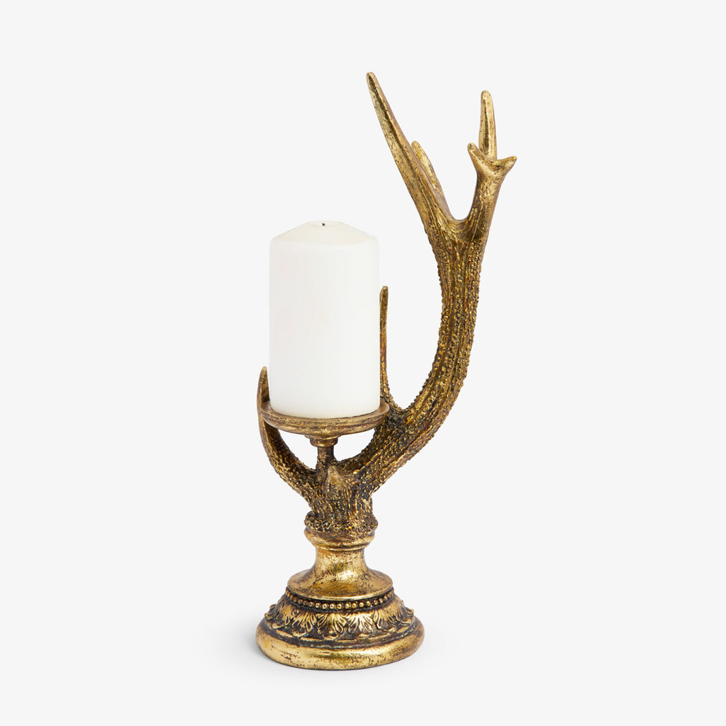 Antler Candle Holder (Gold) Front View with Candle
