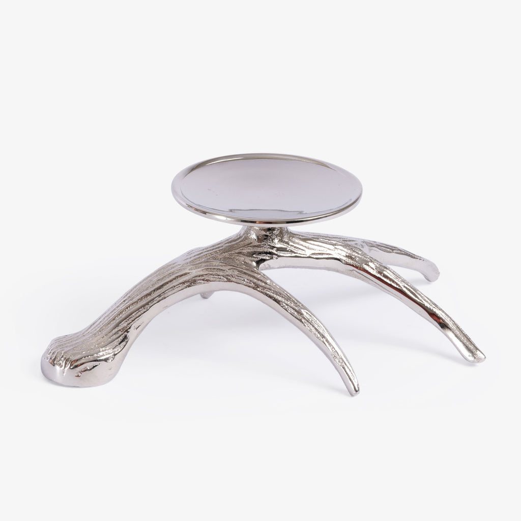 Antler Horn Metal Candle Holder (Silver)