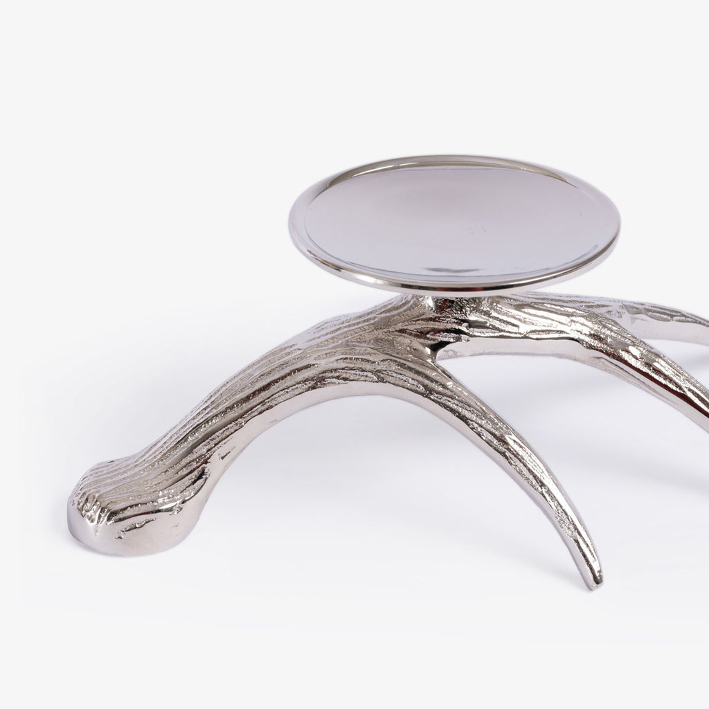 Antler Horn Metal Candle Holder (Silver)