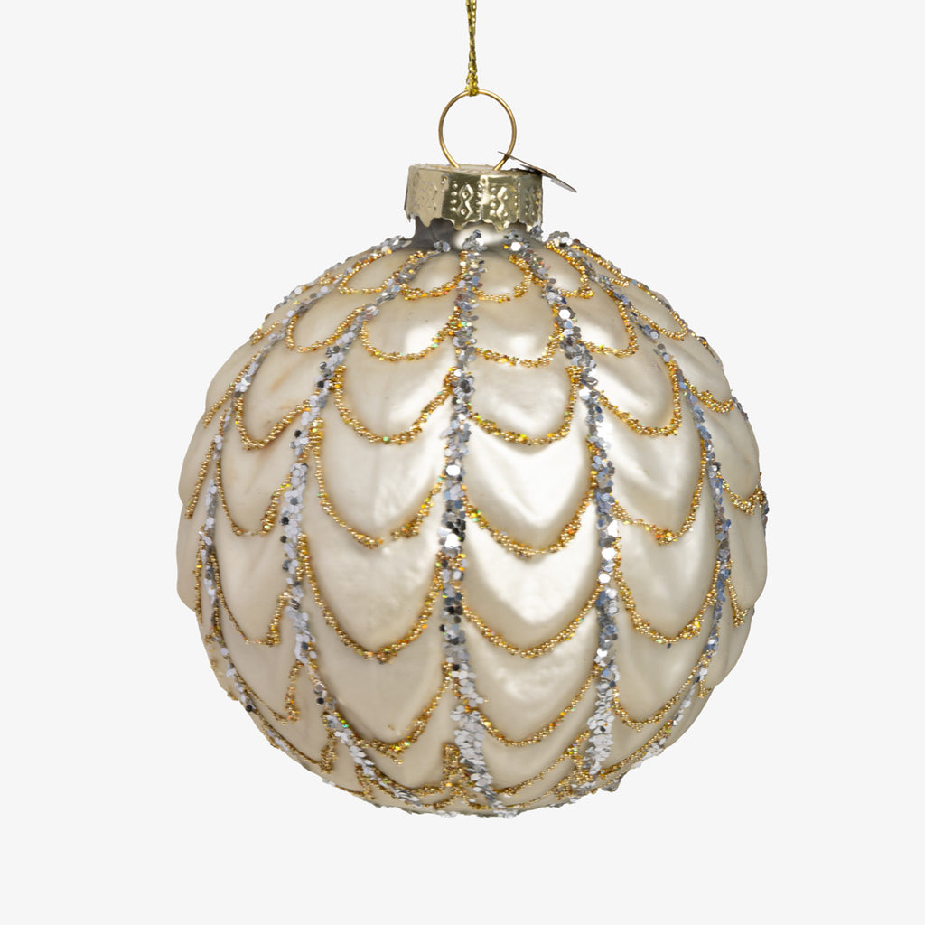 Art Deco Glass Bauble Set Of 4 (White & Gold) Front