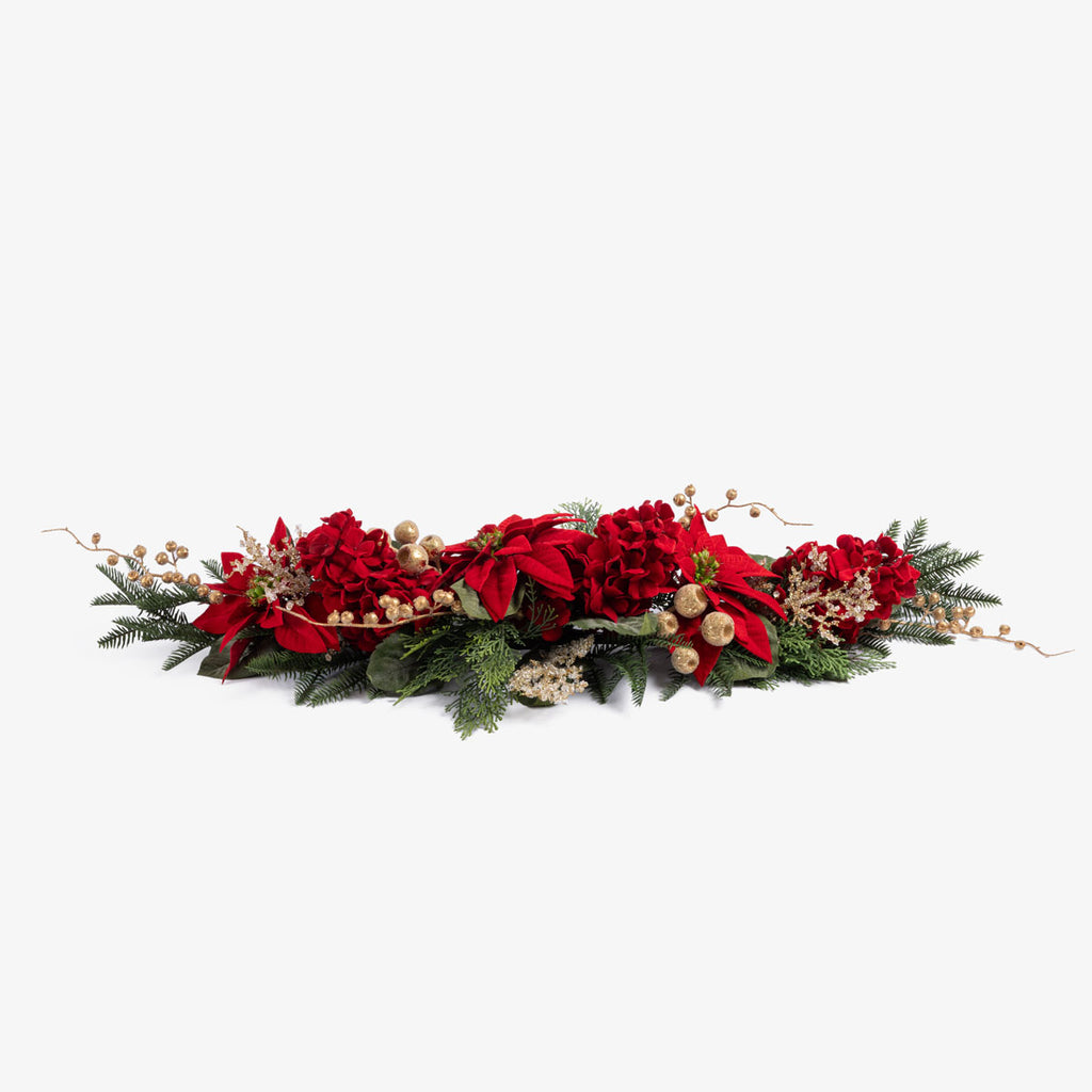 Artificial Hydrangea & Poinsettia Centre Piece (Red) Side View