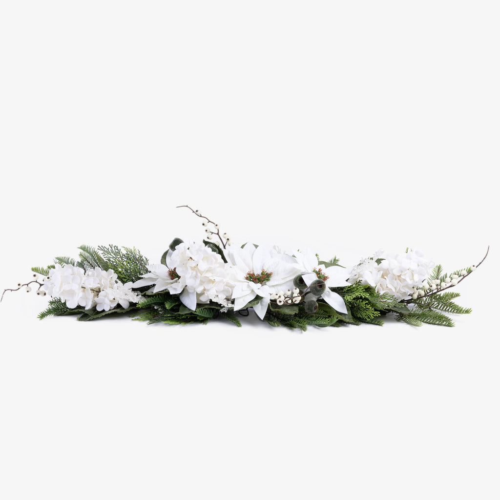 Artificial Hydrangea & Poinsettia Centre Piece (White) Side View