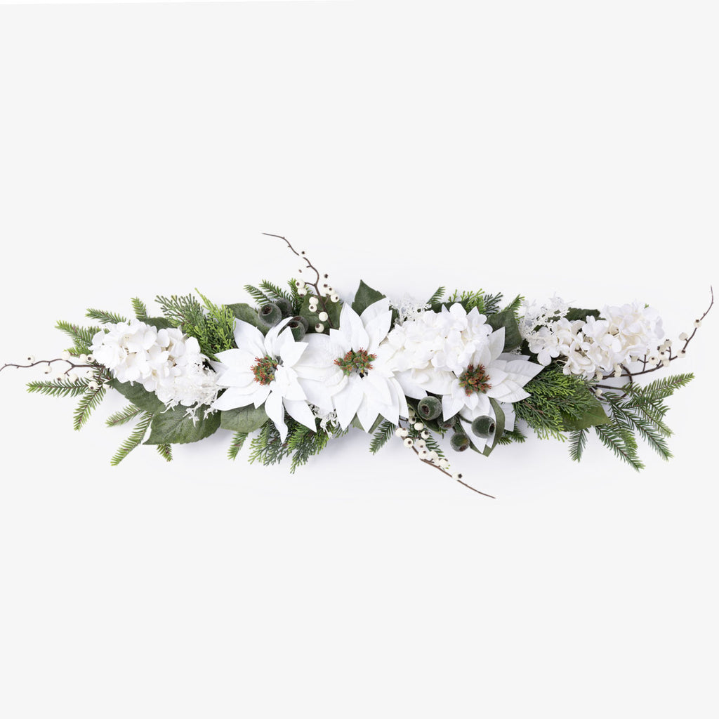 Artificial Hydrangea & Poinsettia Centre Piece (White) Top View