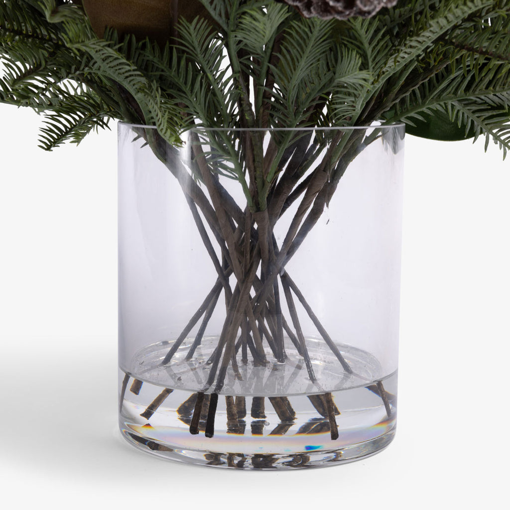 Artificial Magnolia & Poinsettia Arrangement In Glass (White) Glass Close Up