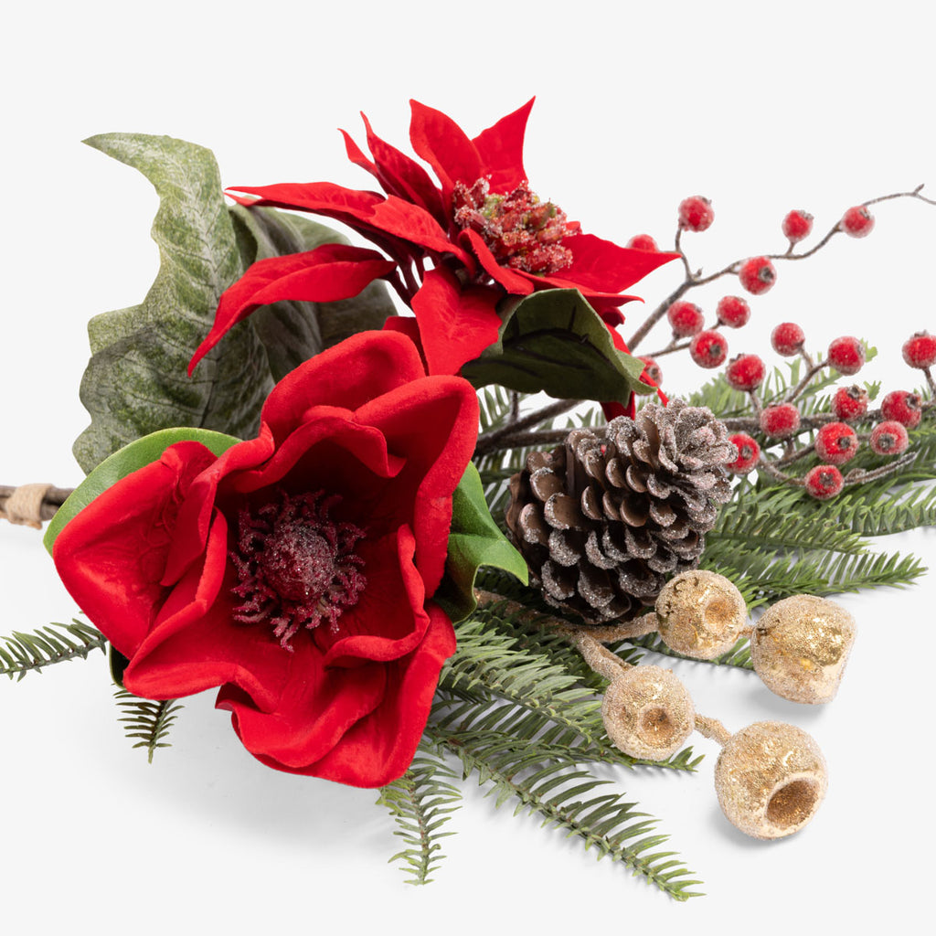 Artificial Magnolia & Poinsettia Posy (Red) Close Up
