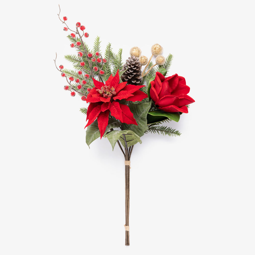 Artificial Magnolia & Poinsettia Posy (Red)