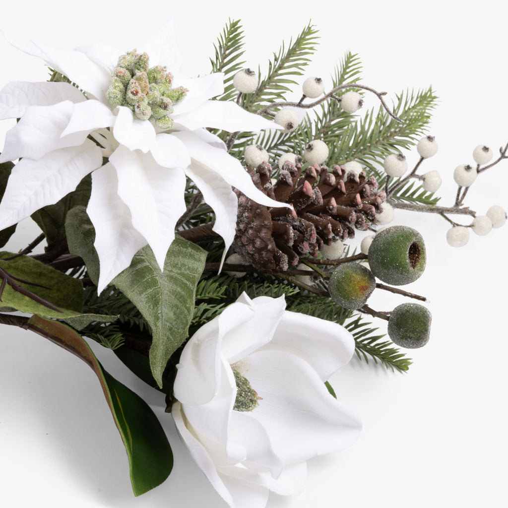 Artificial Magnolia & Poinsettia Posy (White) Close Up