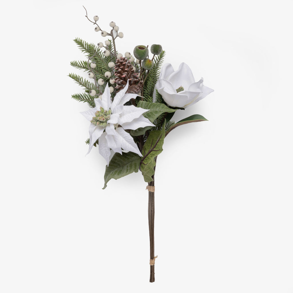 Artificial Magnolia & Poinsettia Posy (White)