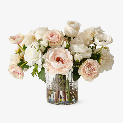 Artificial Rose Dahlia Mix In Glass Vase 38cm Front View