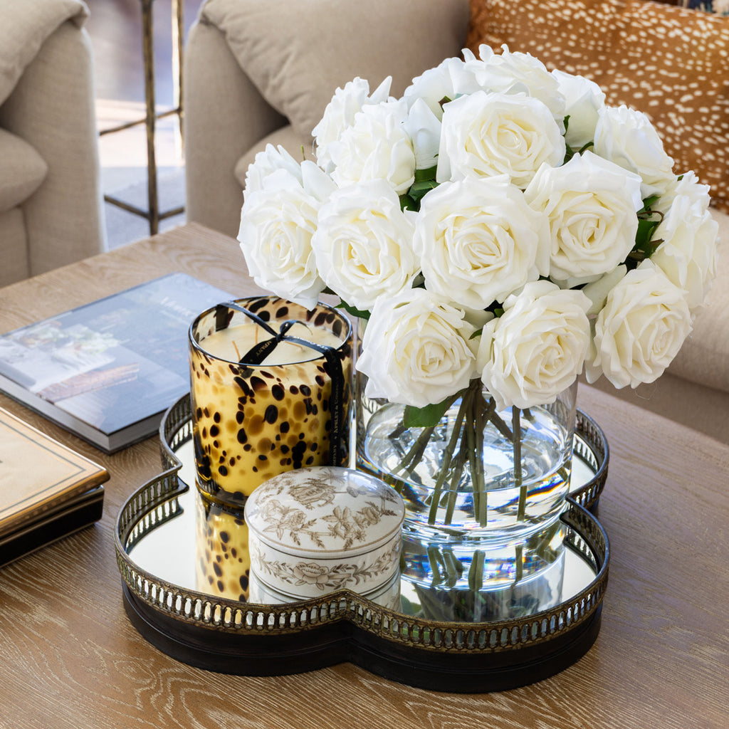 Artificial Roses In Vera Vase (White 42cm) Styled On Coffee Table