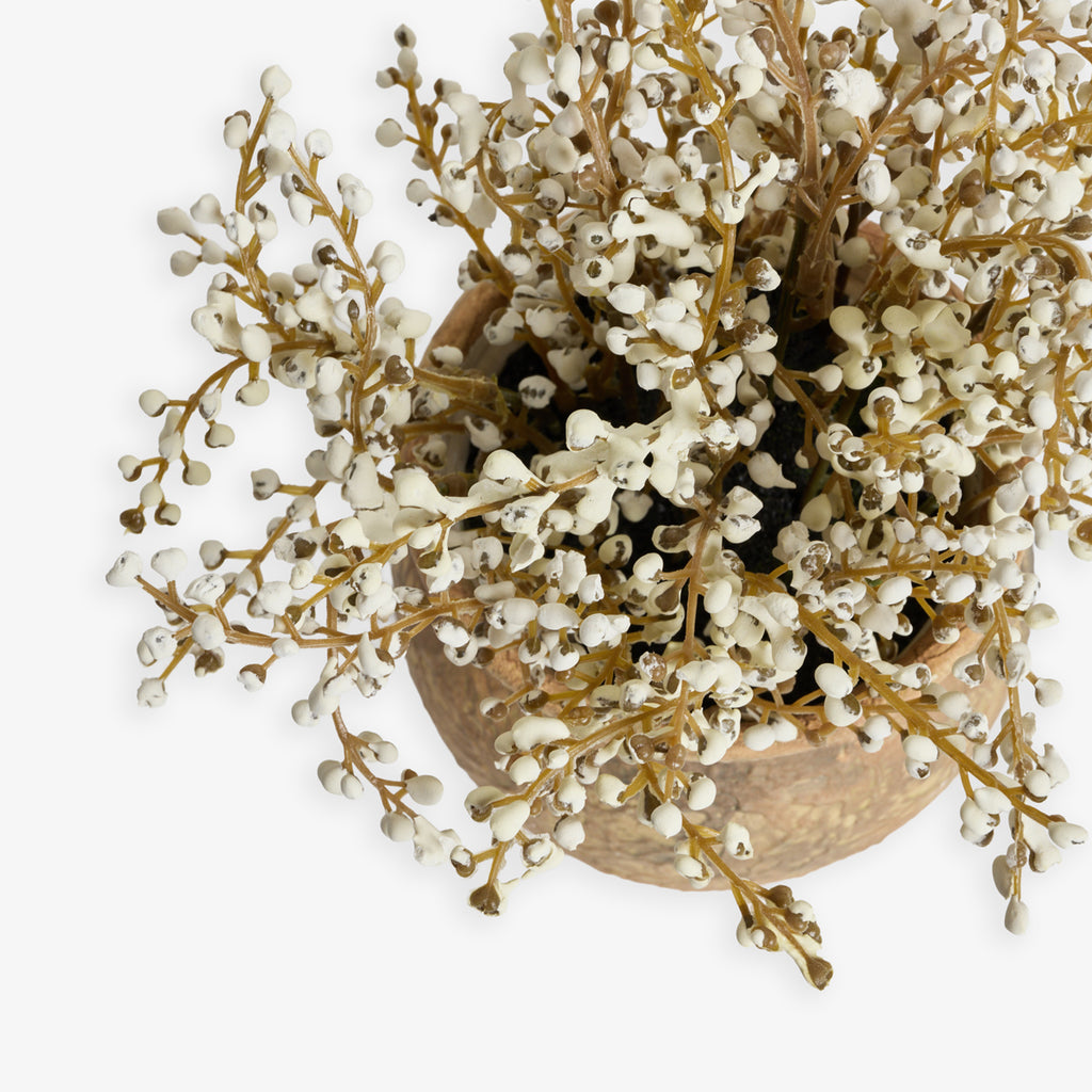 Artificial White Berry Stem in Ceramic Pot 21cm Close Up