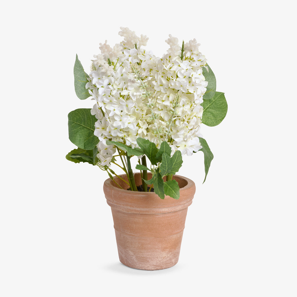 Artificial White Hydrangea in Pot 34cm Front View