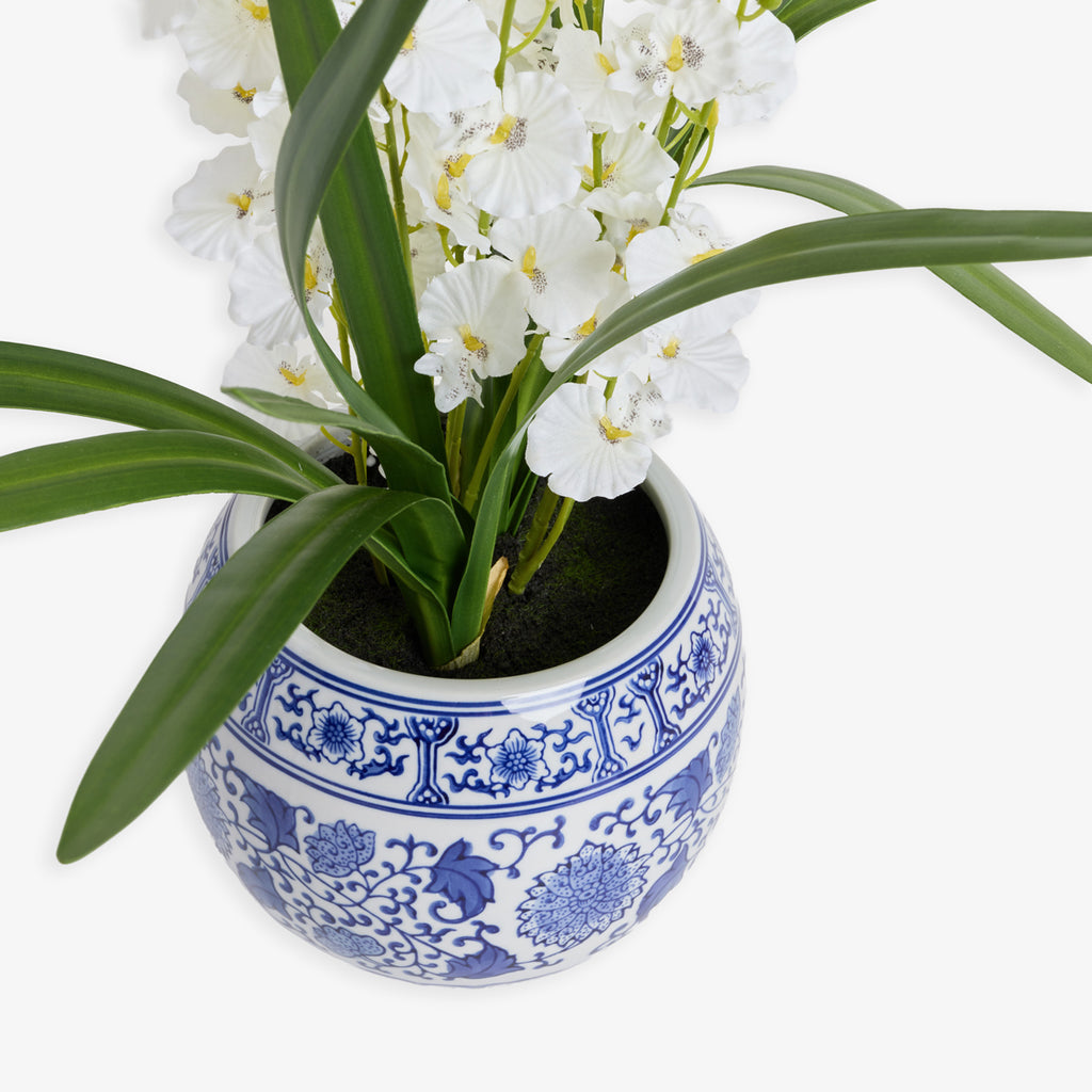 Artificial White Orchid in Pot 56cm Close Up of Pot