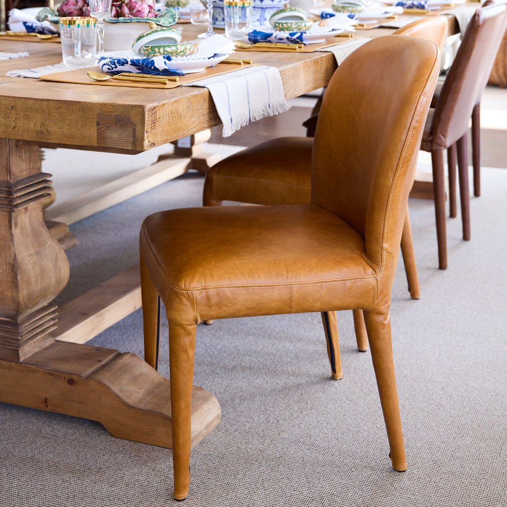 Aura Leather Dining Chair (Tan) Styled Shot at Dining Table