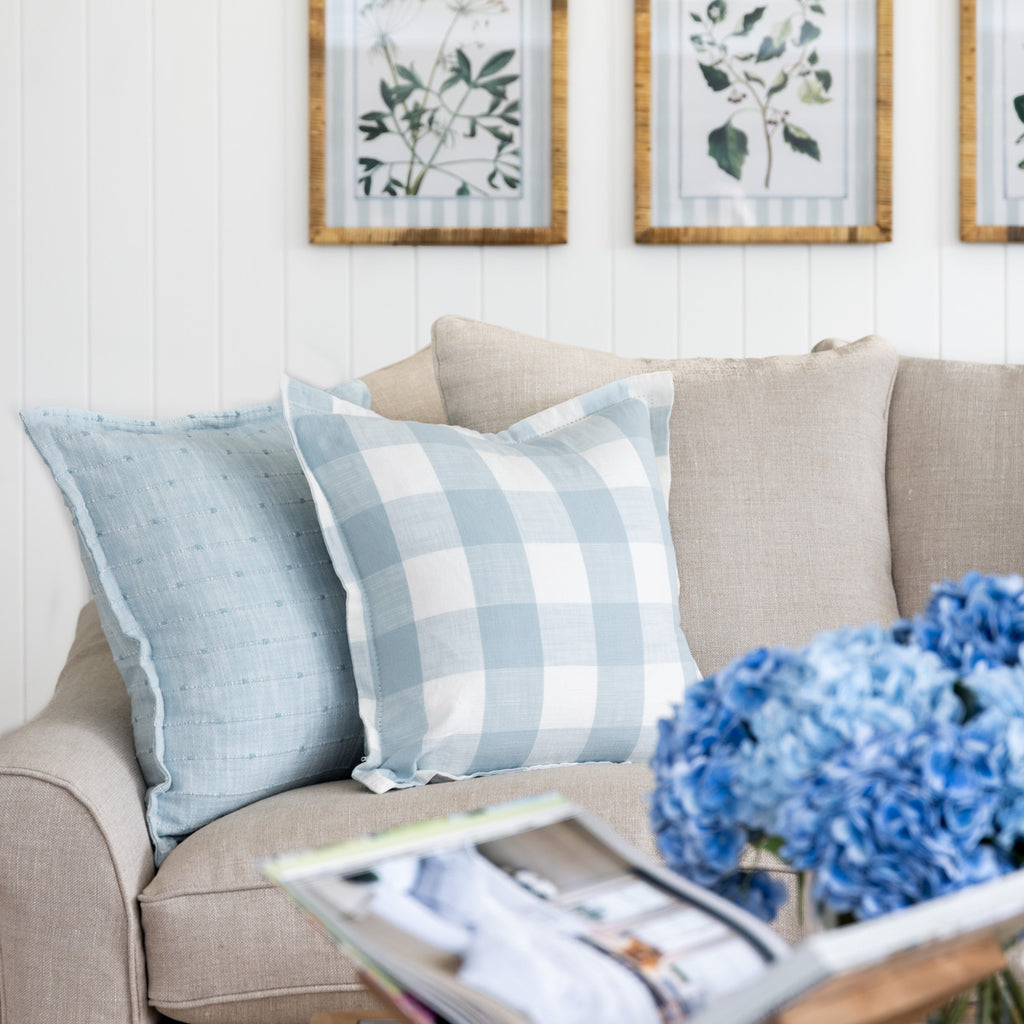 Aurora Check Cushion Cover Styled on Couch 