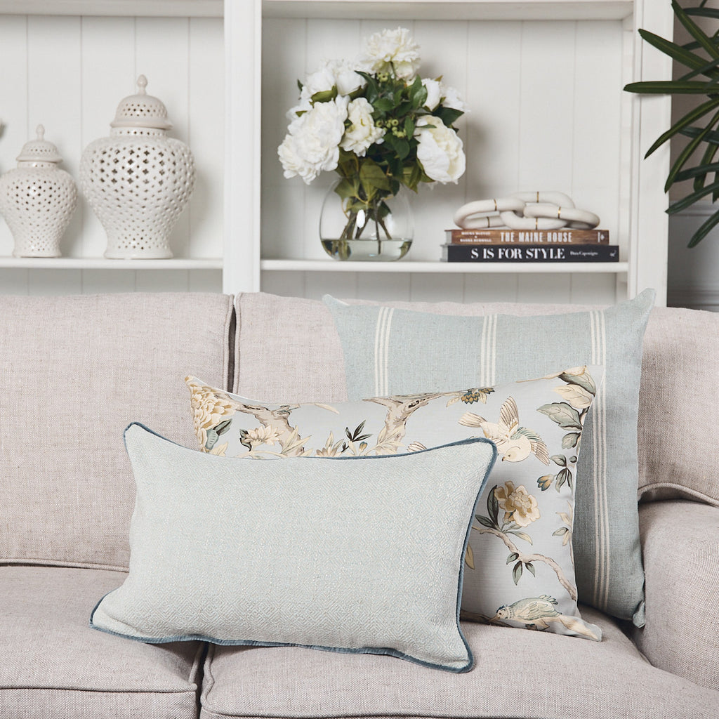 Aviary Cushion Cover With Flax Back Rectangular Styled On Group